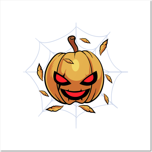 Pumpkin on spider web Wall Art by DionArts